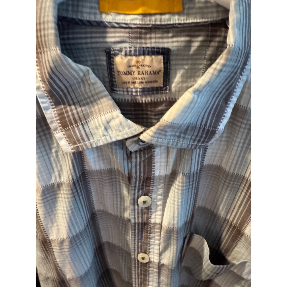Tommy Bahama Jeans Mens Large Plaid Button Down Shirt  100% Cotton L